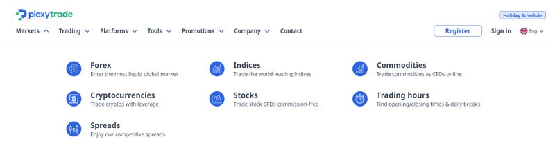 Plexytrade的交易产品