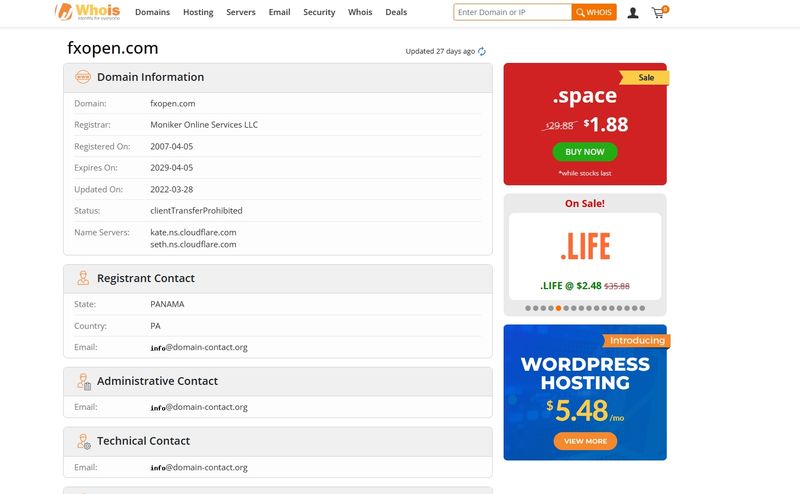 Thời gian đăng ký tên miền FXOpen