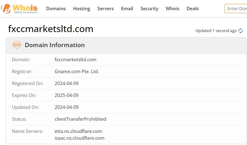 FXCC Markets Ltd website registered on April 9, 2024