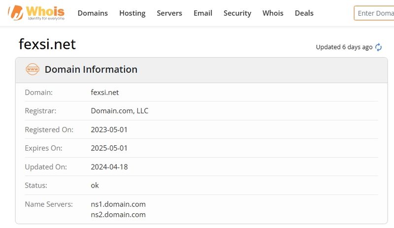 The registration date of Fexsi's official website domain is May 1, 2023
