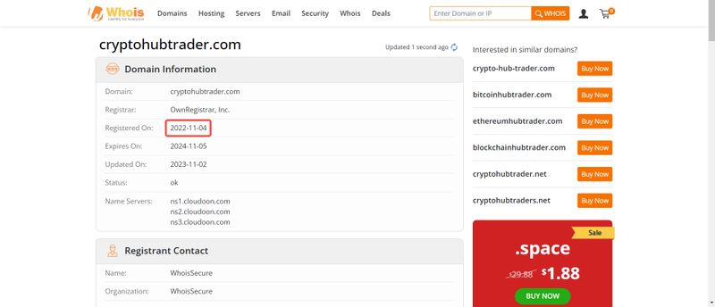 Cryptohubtrader的域名注册时间