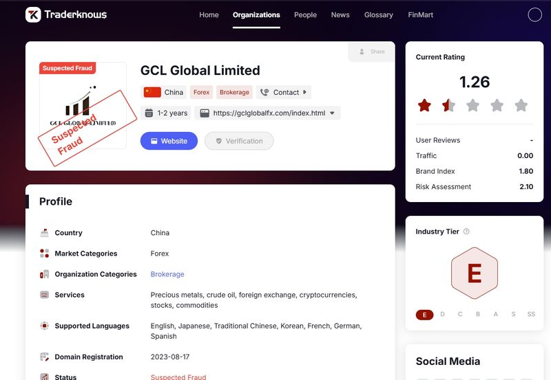 GCL Global Limited在交易圆百科上显示为“诈骗嫌疑”。