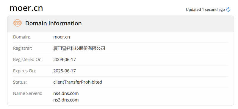 Moer Financial whois.com domain age data