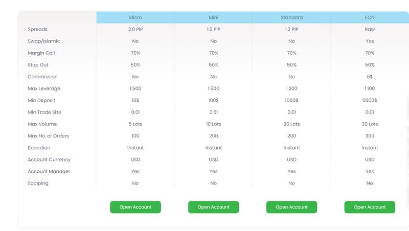 Rox Capitals' account types
