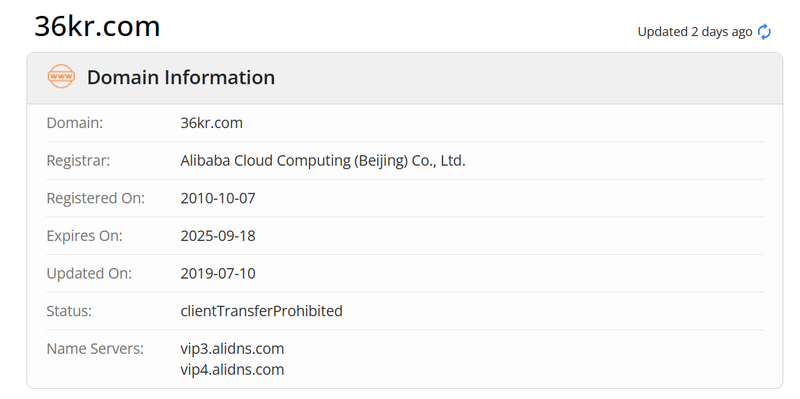 36Kr whois.com domain age data