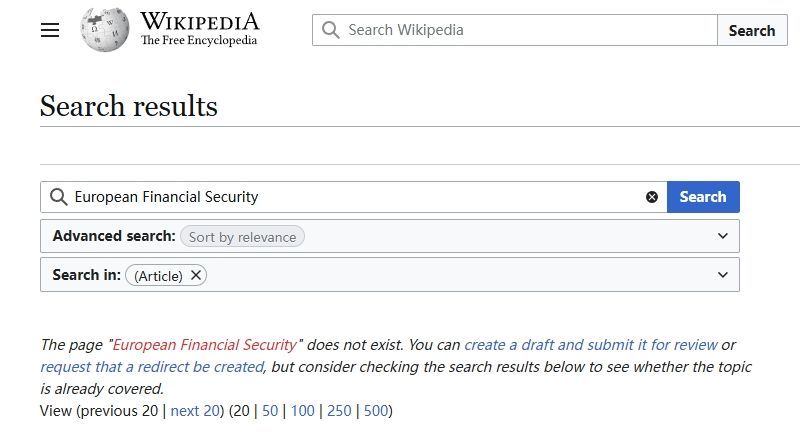 维基百科找不到任何European Financial Security的内容