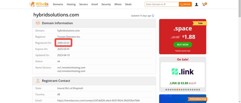 Hybrid Solutions domain registration time