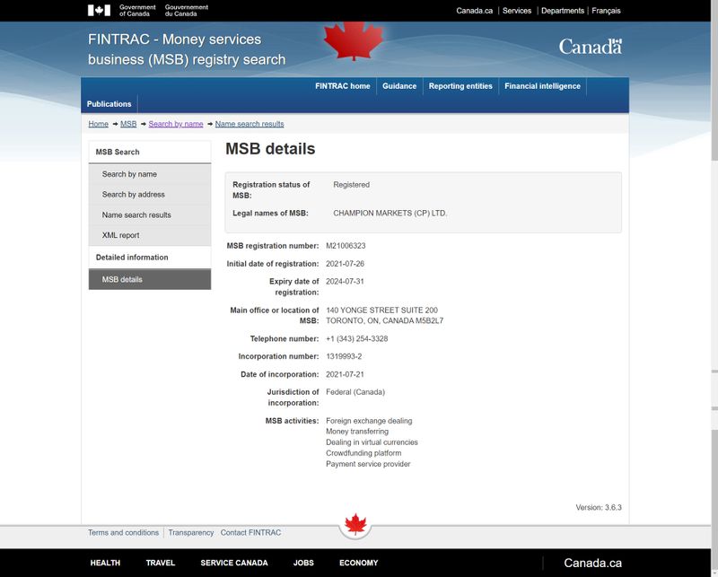 CP MARKETS Canada MSB regulation inquiry