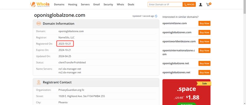 oponisglobalzone的域名注册时间