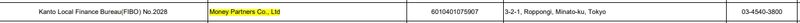 MONEY PARTNERS Japanese Regulation Inquiry and Company Registration Number