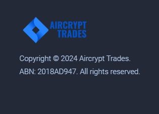 Aircrypt Trades的官网页脚展示了一个来自澳大利亚工商局(ABN: 2018AD947)的号码