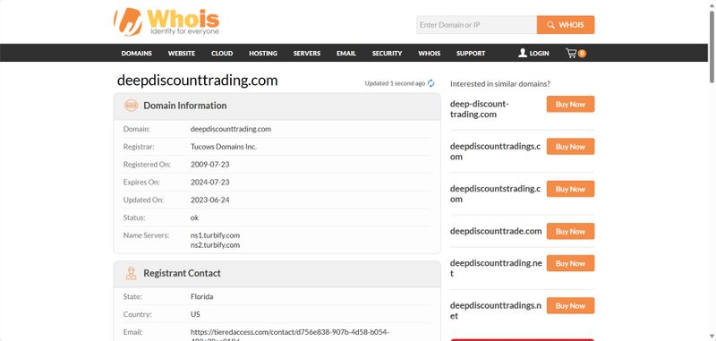Deep Discount Trading在whois的域名年限查询