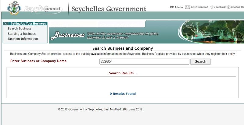 Entity not found in Seychelles business registry (2)