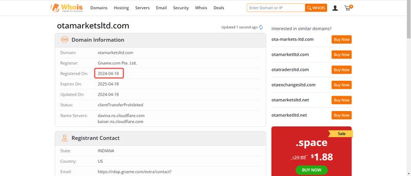 OTA MARKETSのドメイン登録時間