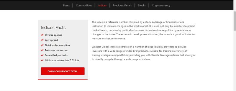 Weastar Global Markets Ltd的指數