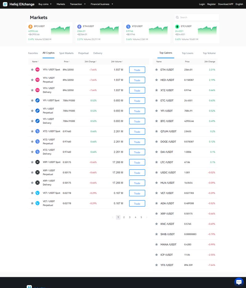 Các loại giao dịch của Helioj Exchange