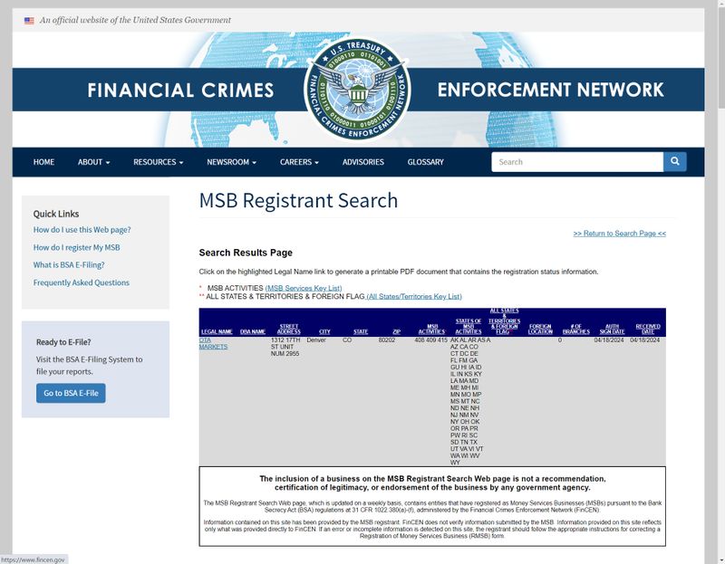 OTA MARKETSのアメリカMSB規制照会