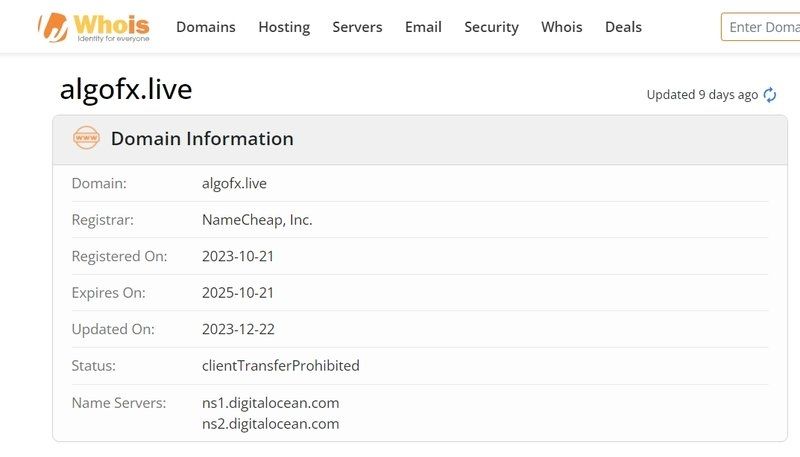 Information on AlgoFX's WHOIS record