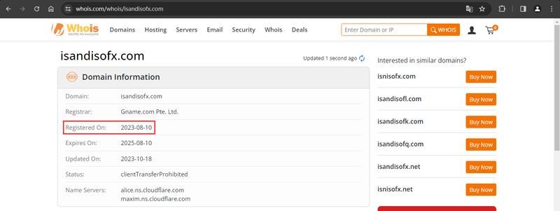 Thông tin đăng ký tên miền Whois của trang web chính thức