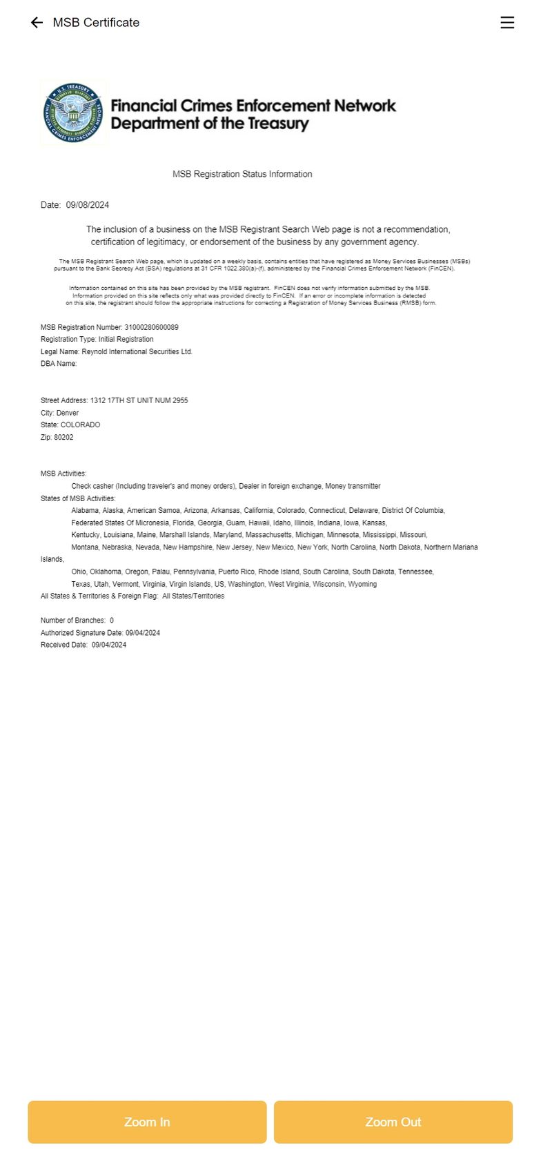 Reynold International Securities Ltd. regulation