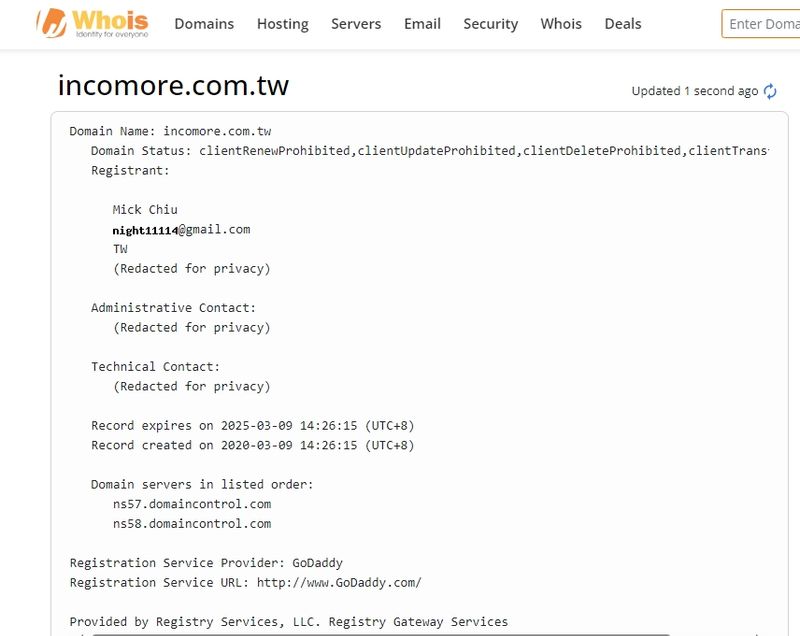 INCOMORE Trading Academy Whois Registration