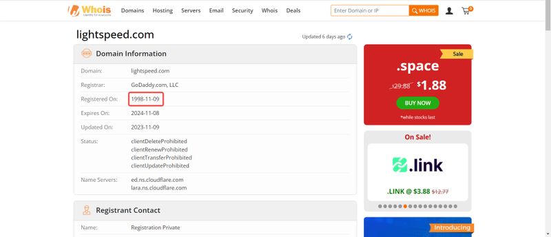 Lightspeed domain registration date