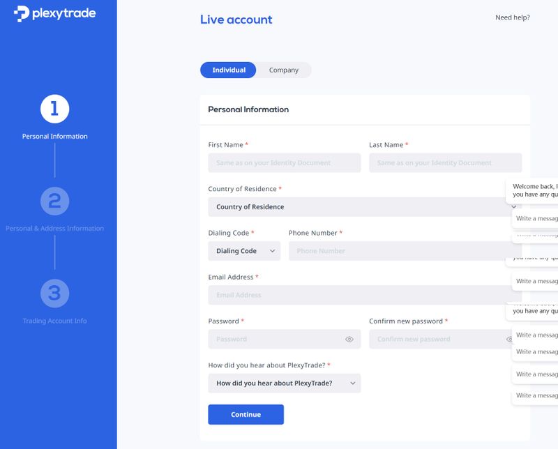 Plexytrade的账户注册流程