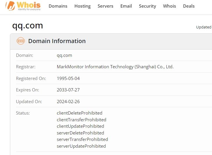 Đăng ký Whois của Tencent Finance