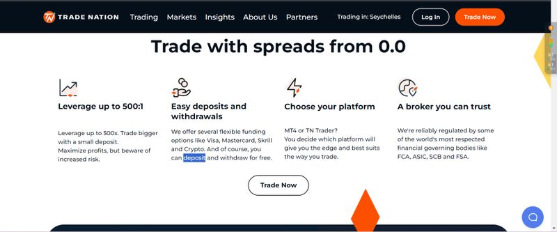 Trade Nation's deposit and withdrawal methods