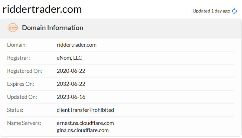 Ridder Trader官网域名的Whois查询结果