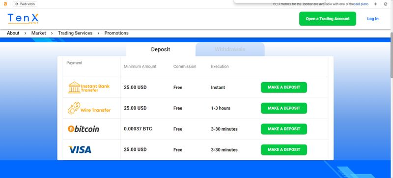 TenX Prime的存款方式