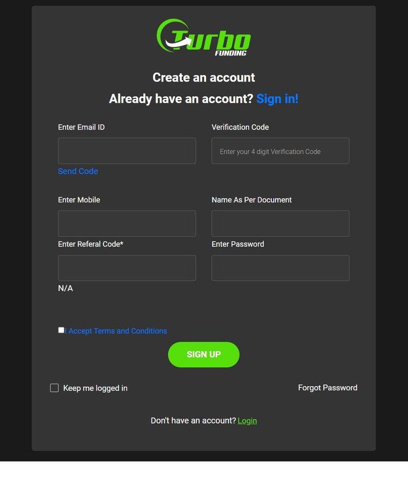 Turbo Funding's registration process