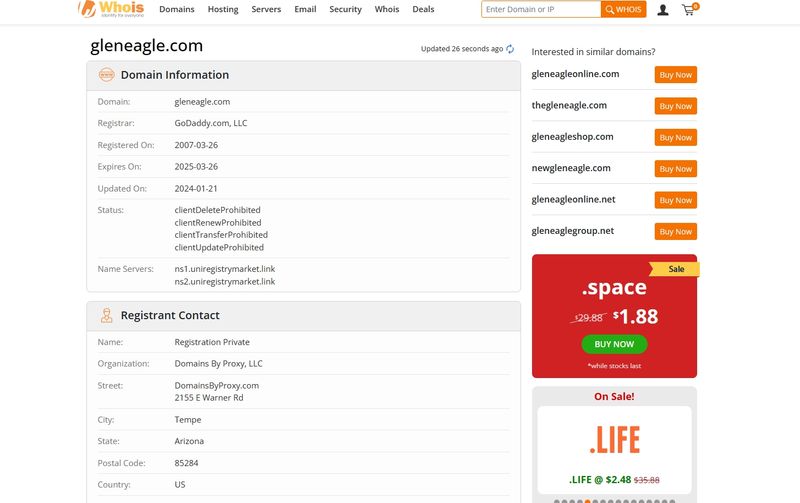 Gleneagle in whois domain registration time