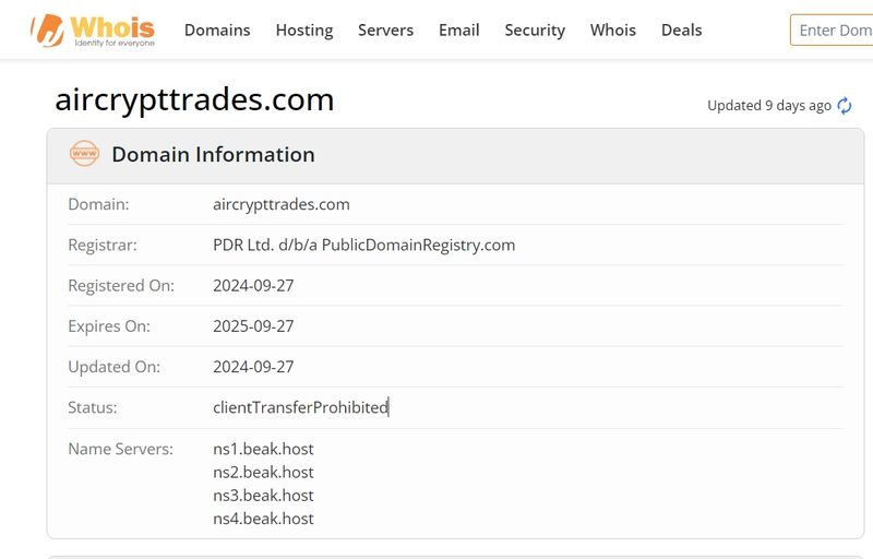 Aircrypt Trades 도메인 등록 시간