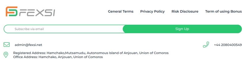 Fexsi claims on its official website to be registered in the Union of the Comoros and provides a specific registered address