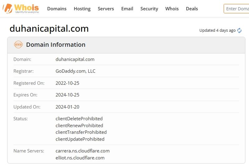 域名 duhanicapital.com 於 2022 年 10 月註冊