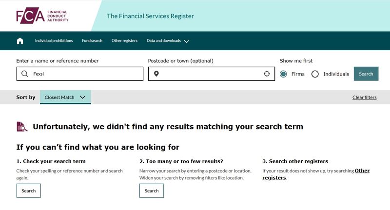 Fexsi does not appear on the FCA's official website