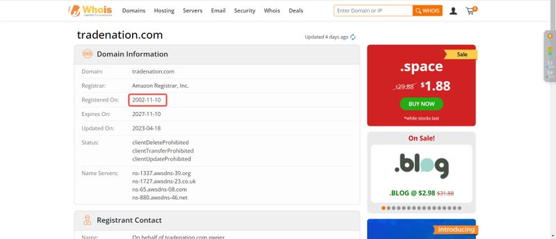 Trade Nation's domain registration date
