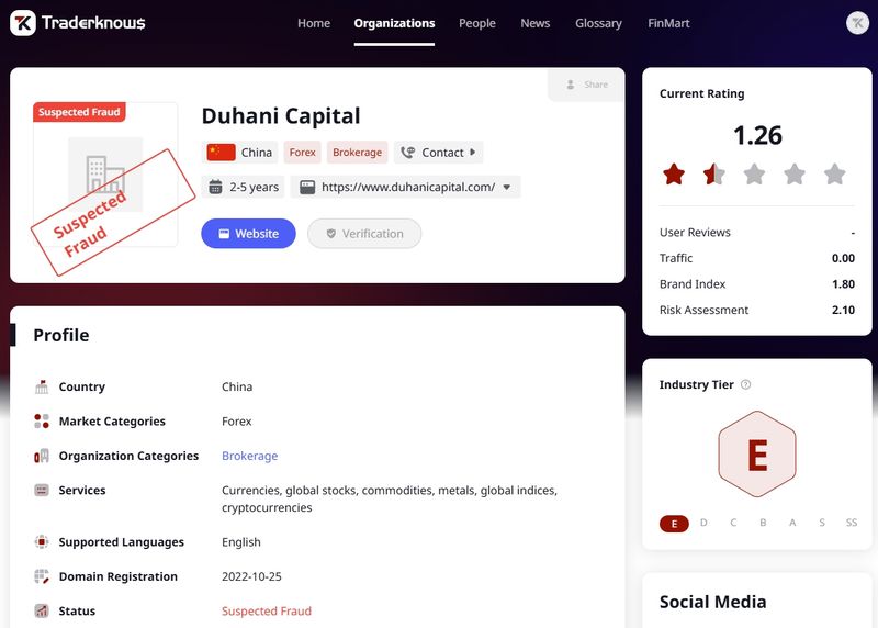 目前Duhani Capital交易圓百科上顯示爲“詐騙嫌疑”。