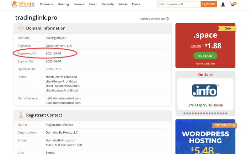 TradingLink Domain Registration Date