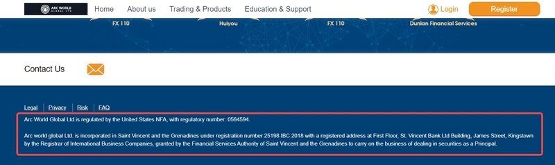Arc World Global Ltd官网宣称的NFA牌照